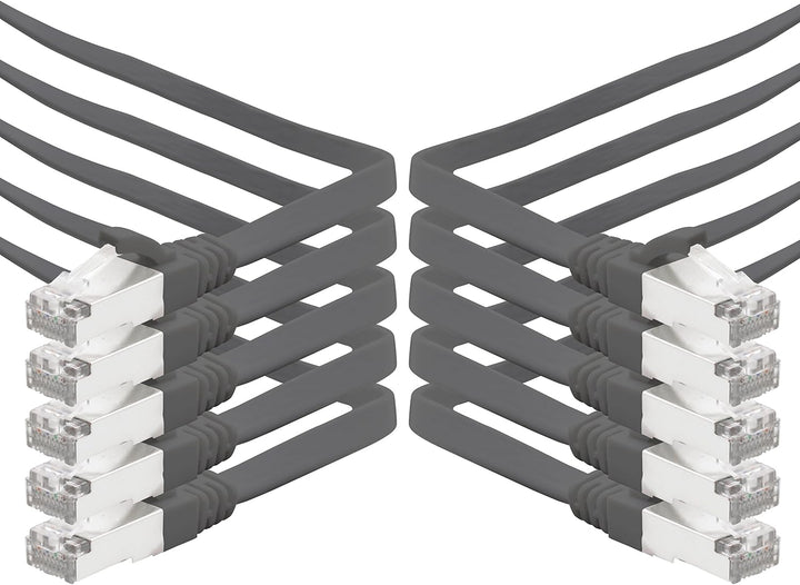 10m - schwarz - 10 Stück CAT.7 Gigabit Ethernet LAN Flachband Flachbandkabel (RJ45) Netzwerkkabel Ro