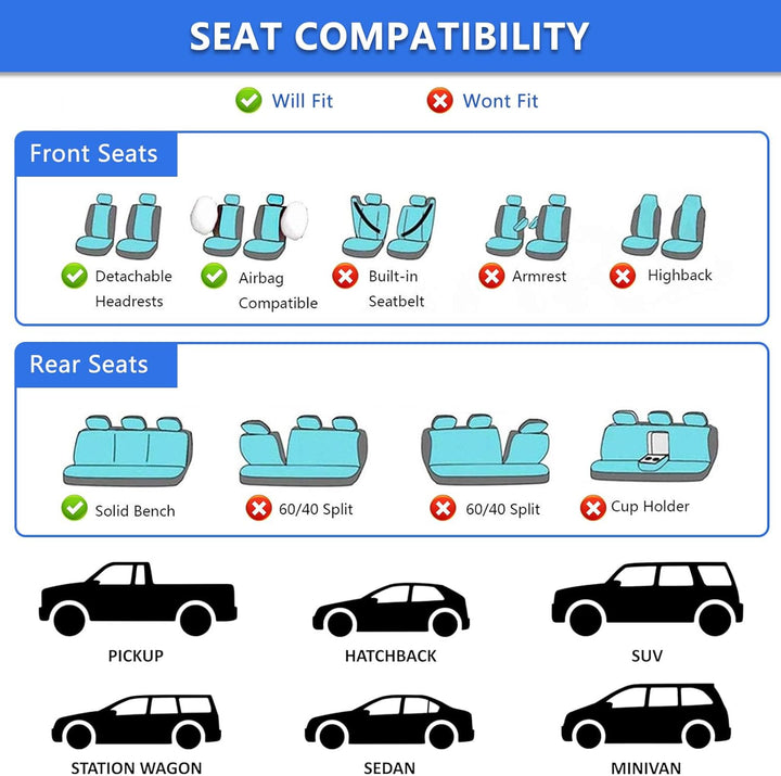 9 Stück Universal Autositzbezüge, Sitzbezüge Auto Für 5 Sitzer, Autositzauflage Set Seiten-Airbag-ko