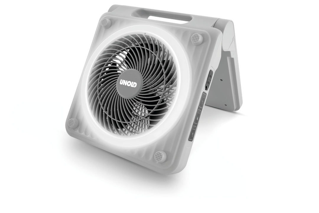 Unold 86517 Standventilator – Solarventilator für Camping | Akku-Solar-Ventilator mit LED-Beleuchtun
