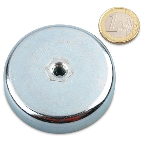 Neodym Flachgreifer (magnets4you) - Ø 60,0 x 15,0 mm, Innengewinde M8, 95 kg, Topfmagnet verzinkter