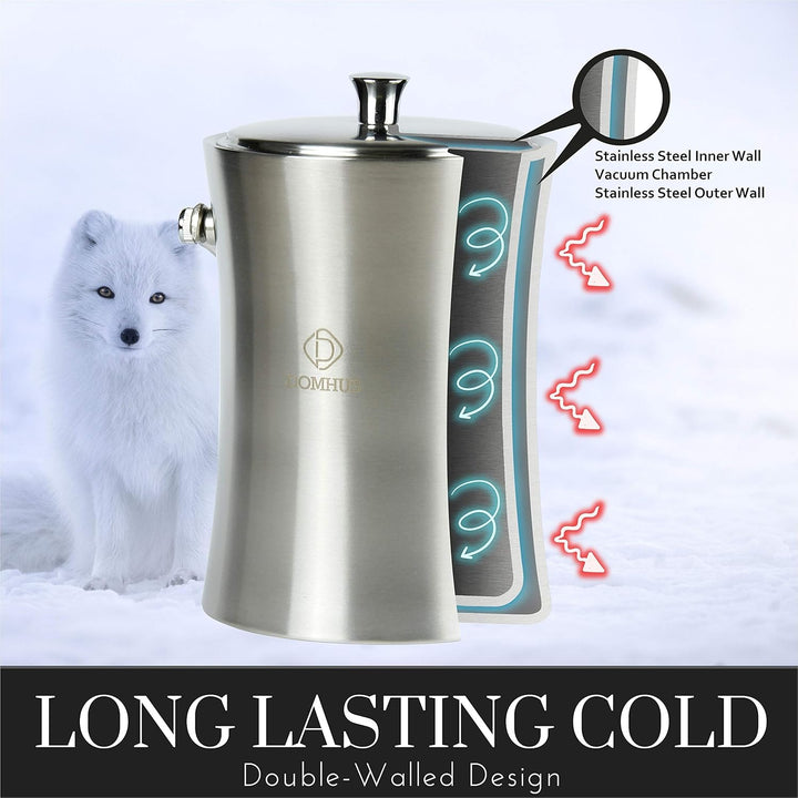 DOMHUS® 2,0L Premium Eiswürfelbehälter mit Deckel und Zange | Edelstahl Sektkühler Eiseimer Doppelwä
