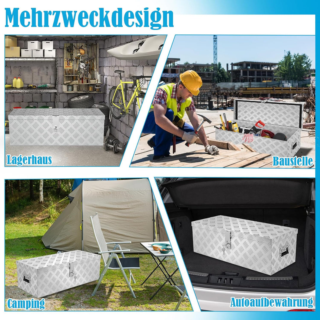 YRHome 38L Aluminium WerkzeugkisteAlubox Aluminiumkiste Transportbox Deichselbox Für PKW Anhänger Mi