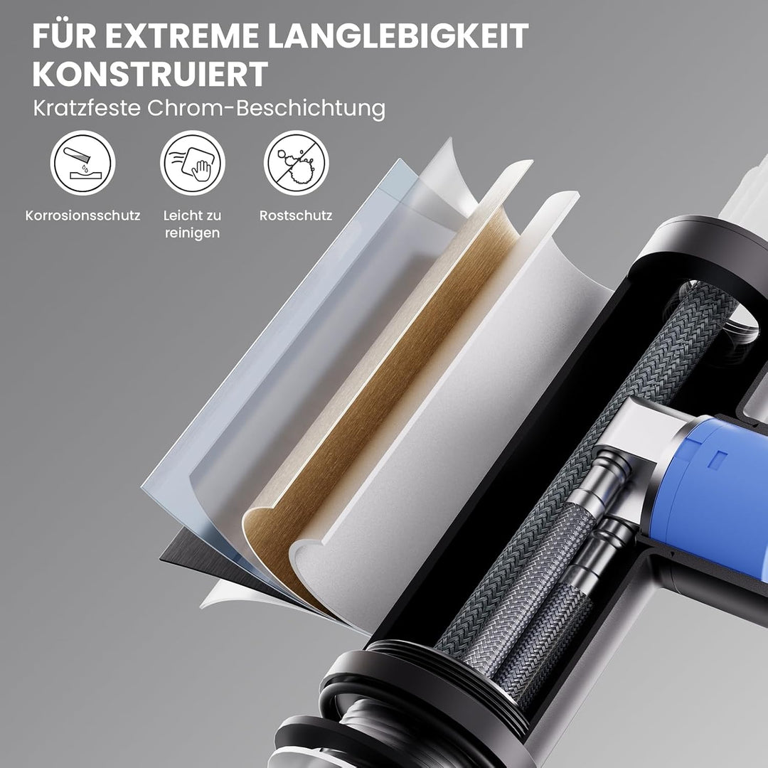 CECIPA Wasserhahn Küche Schwarz, Hoher Bogen Hochdruck Küchenarmatur mit Brause Ausziehbar Armatur,