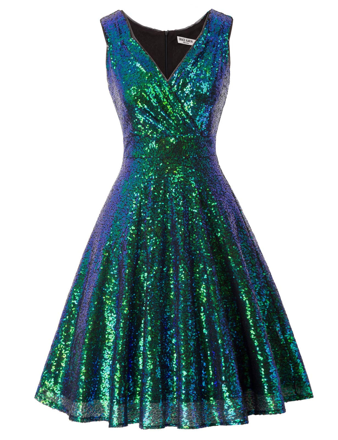 GRACE KARIN Damen Perlen Kleid Knielang Rockabilly Retro Kleider Faltenrock CL061 M Cl1061-8, M Cl10