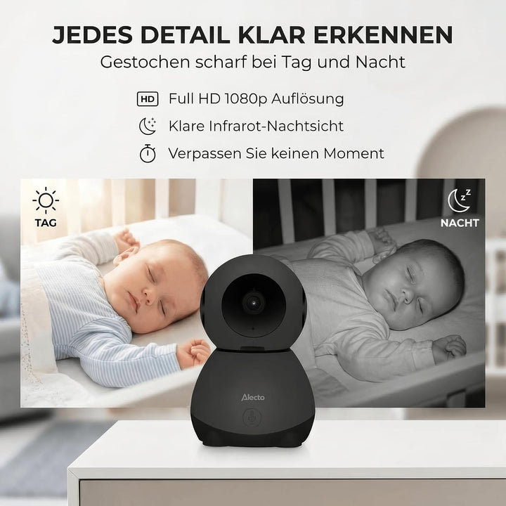 Alecto SMARTBABY10BK WiFi Babyphone mit Kamera HD 1080p - Indoor Smart Babyfon mit Mobiltelefonsteue