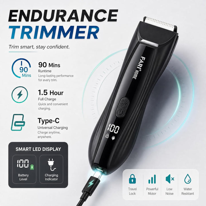 FARI Körper- & Barthaarschneider Herren, 8-in-1 Manscaping Elektrorasierer mit 360° drehbarem Spiege