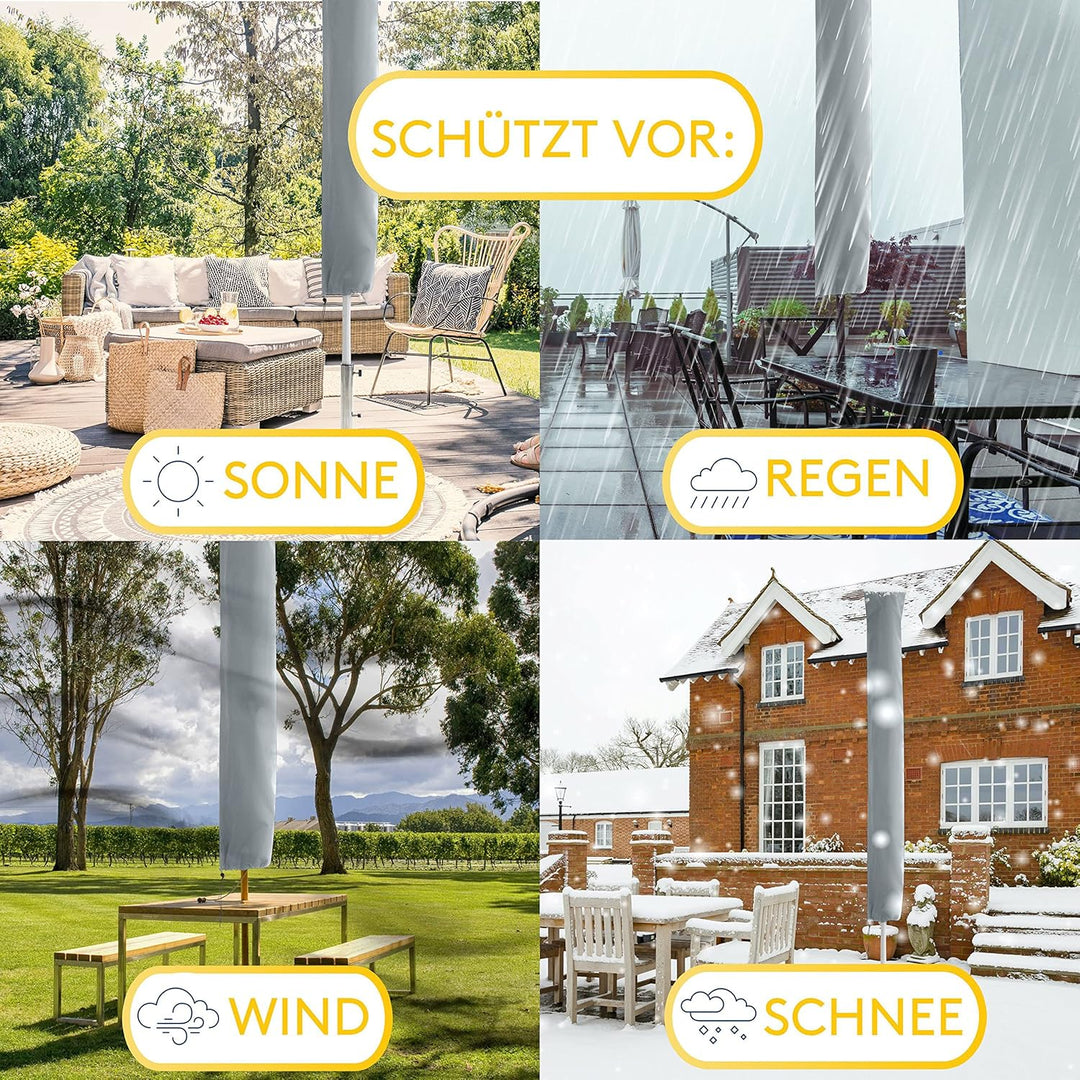 SPRINKS® Sonnenschirm Schutzhülle bis ≤ Ø 300cm - Reissfeste Sonnenschirmhülle mit UV Schutz - Wette