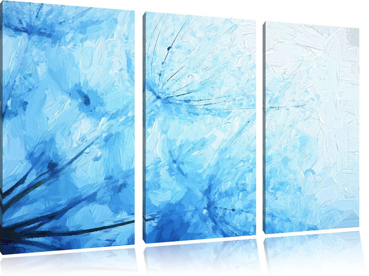 Pixxprint Tropfen bedeckte Pusteblumen Pinsel Effekt 3-Teiler Leinwandbild 120x80 Bild auf Leinwand