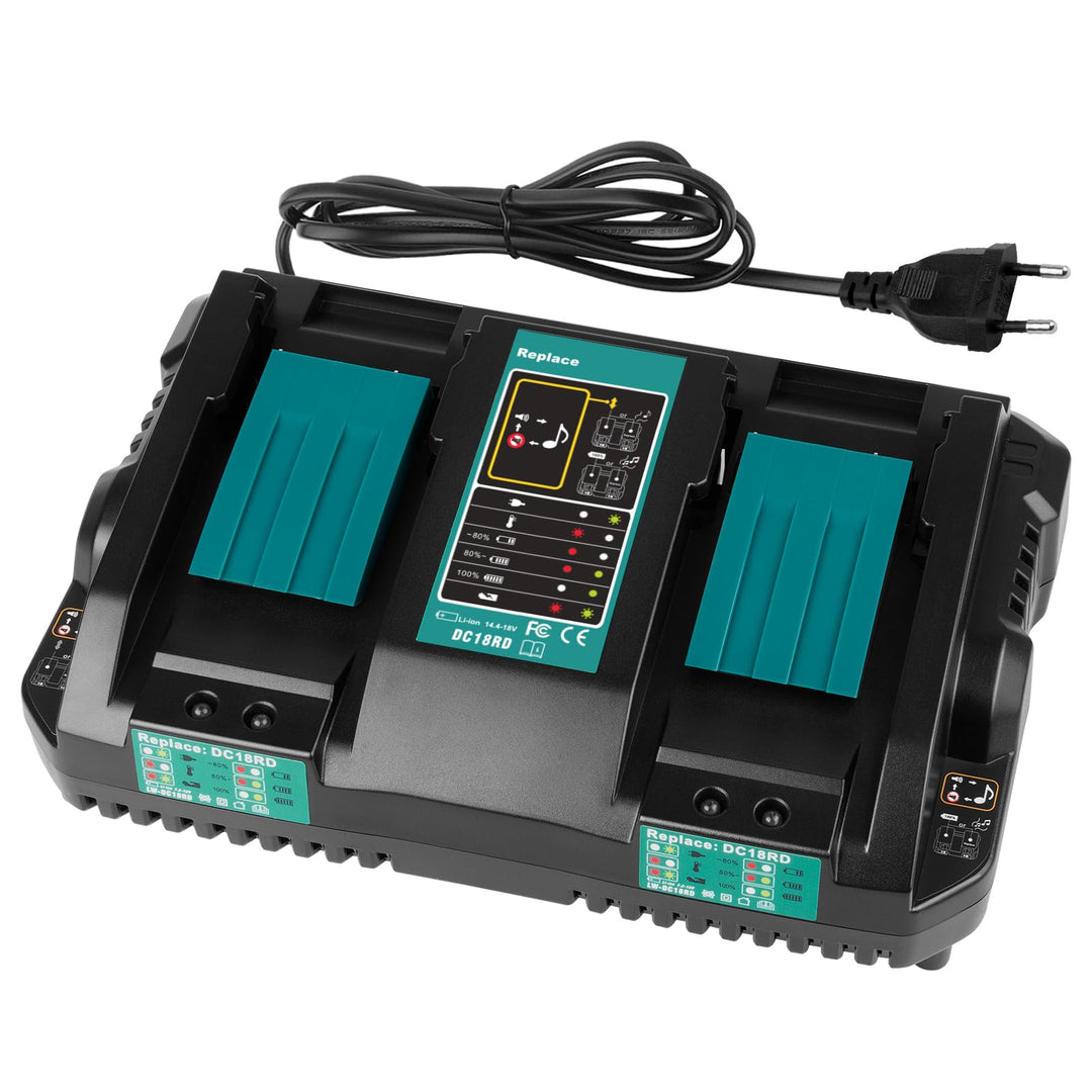 4A Dual Port Ladegerät für Makita Akku, DC18RD 14,4V~18V Li-ion Akku Ersatz Schnellladegerät doppell