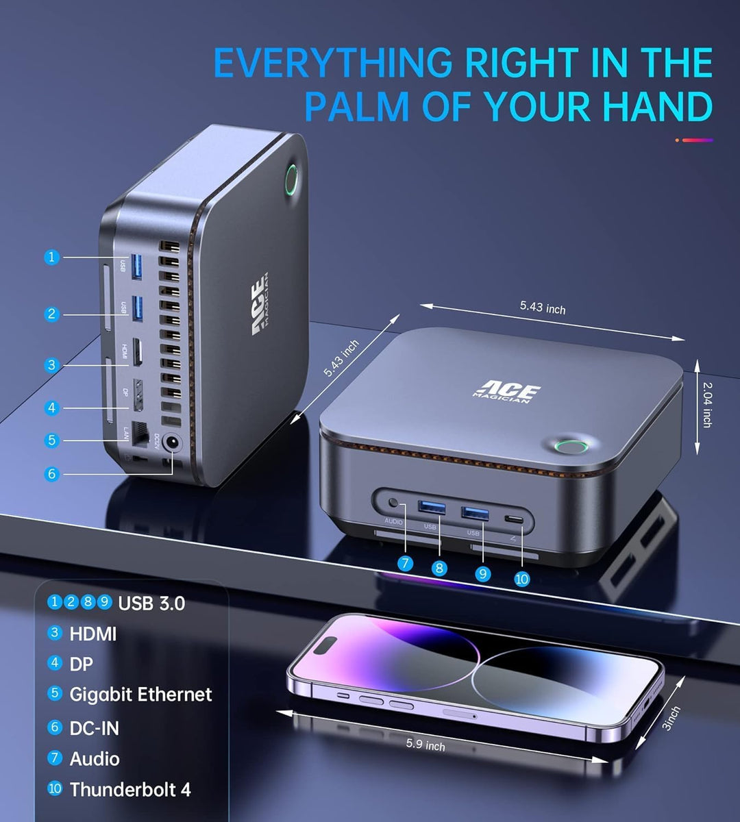 ACEMAGICIAN Mini PC Core i5-1135G7 mit Lautsprecher und Fingerabdruck, 16 GB DDR4 512 GB SSD Dual Ba