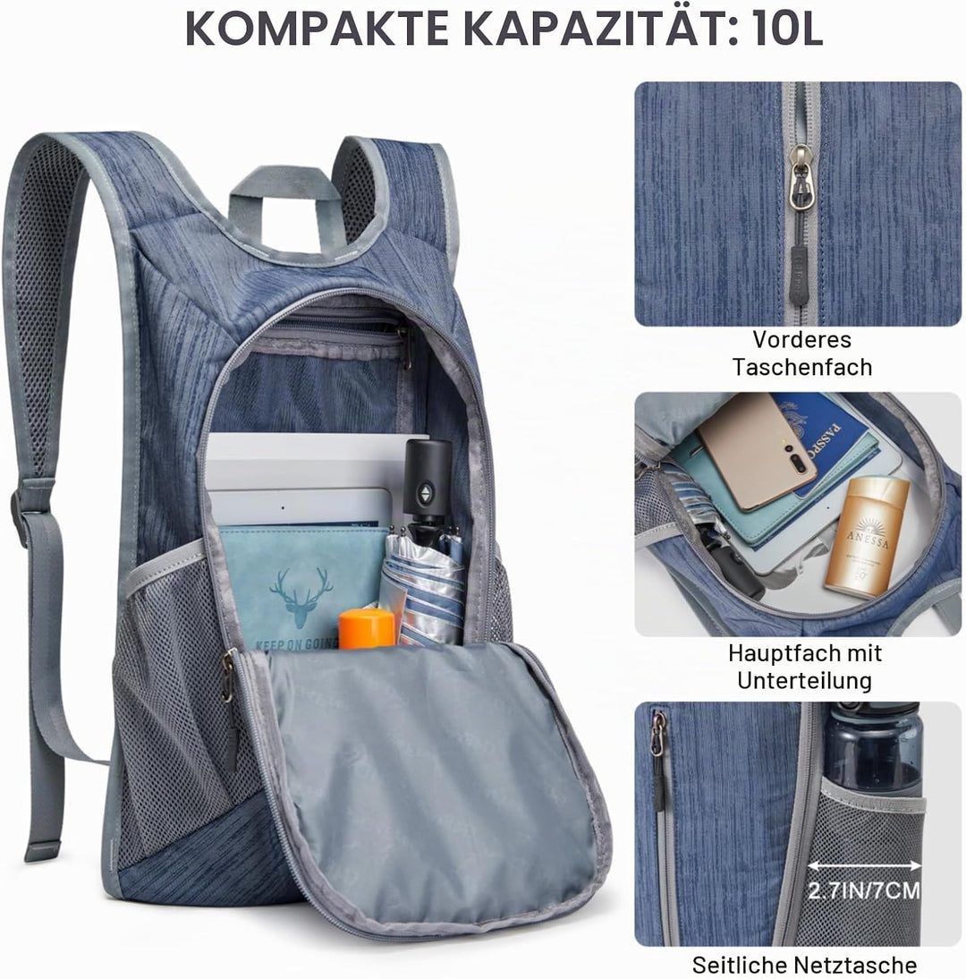 G4Free Wanderrucksack, 10 l, klein, für Reisen, Wandern, Tagesrucksack, leicht, verstaubar Dunkelbla