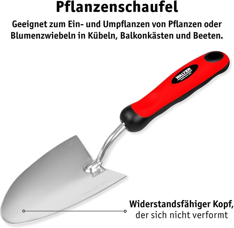 WALTER Gartenwerkzeug Set 5-TLG., Stiel mit einfachem Aufhängeloch, langlebiger Kopf aus rostfreiem