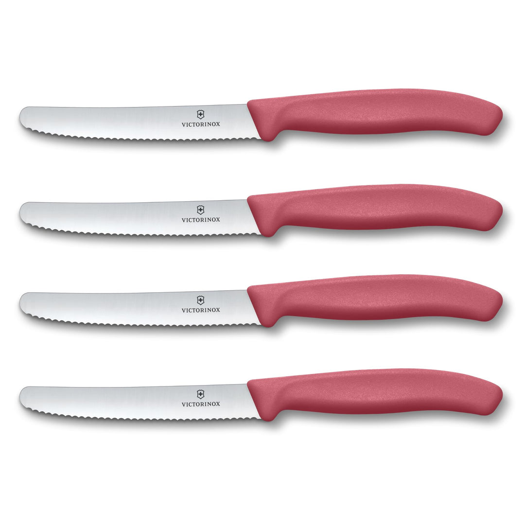 Victorinox Swiss Classic Frühstücksmesser, Brötchenmesser, Set 4teilig, Scharfe Klinge, Wellenschlif