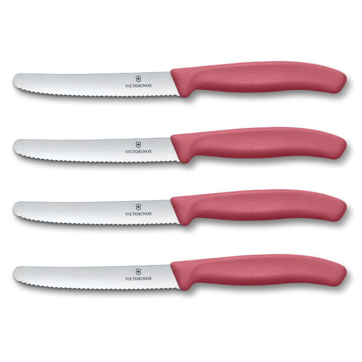 Victorinox Swiss Classic Frühstücksmesser, Brötchenmesser, Set 4teilig, Scharfe Klinge, Wellenschlif