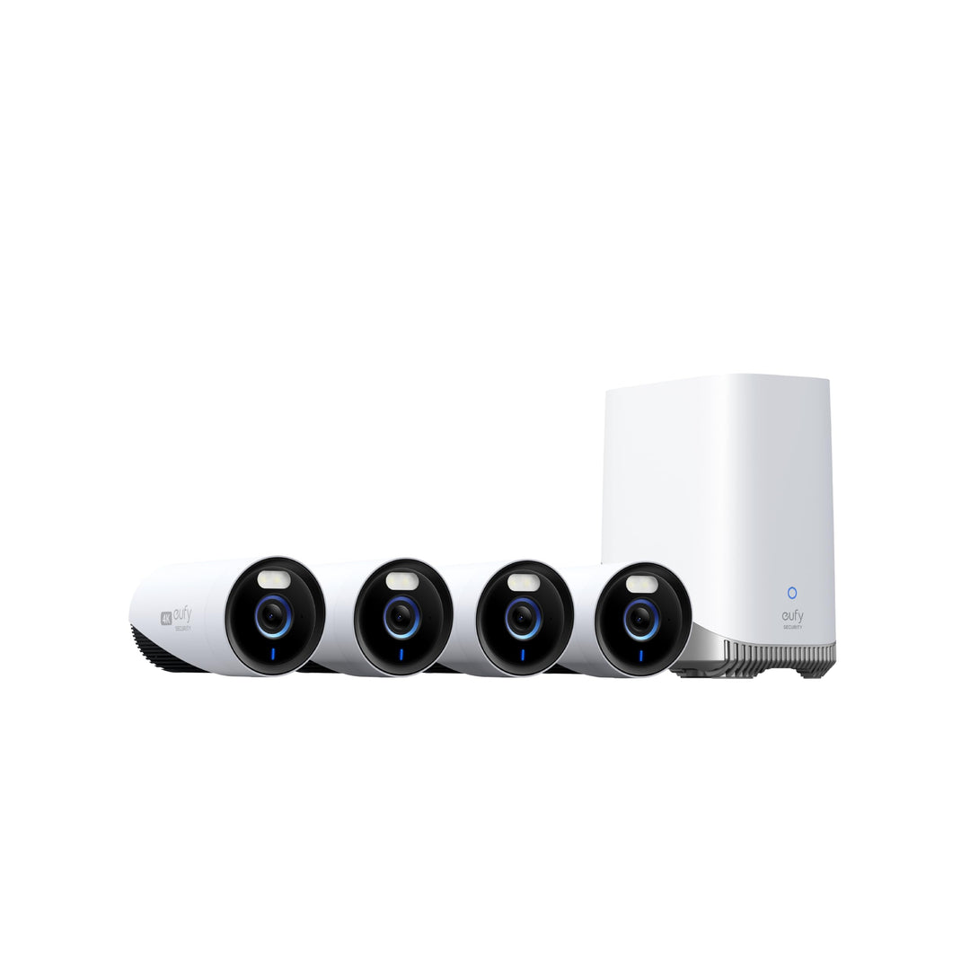 eufy Security eufyCam E330 Überwachungskamera aussen 4 Set, 4K, 24/7 Aufnahme, Netzstrombetrieben, W