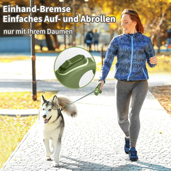 8M Lange einziehbare Hundeleine mit LED-Licht, Pecute Hundeleine mit Kotbeutelhalterung 360° Verhedd