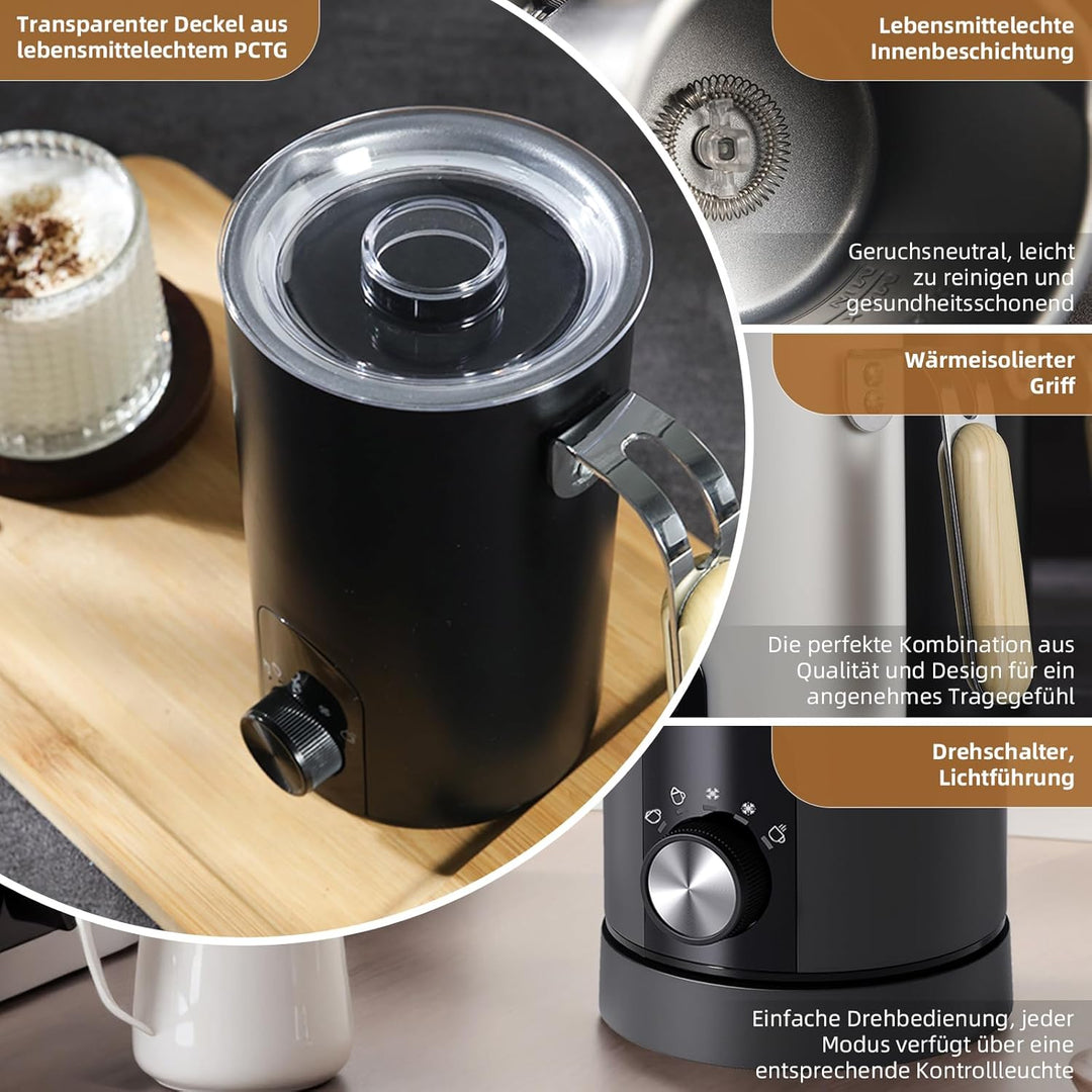 JIANYANA Elektrischer Milchaufschäumer 5-in-1,350ml Edelstahl Milchschäumer Heiss & Kalt mit,Leise,F