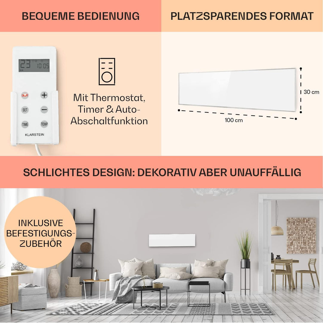 Klarstein Wonderwall - Infrarotheizung mit Thermostat, Infrarotheizkörper mit Carbon Crystal Technik