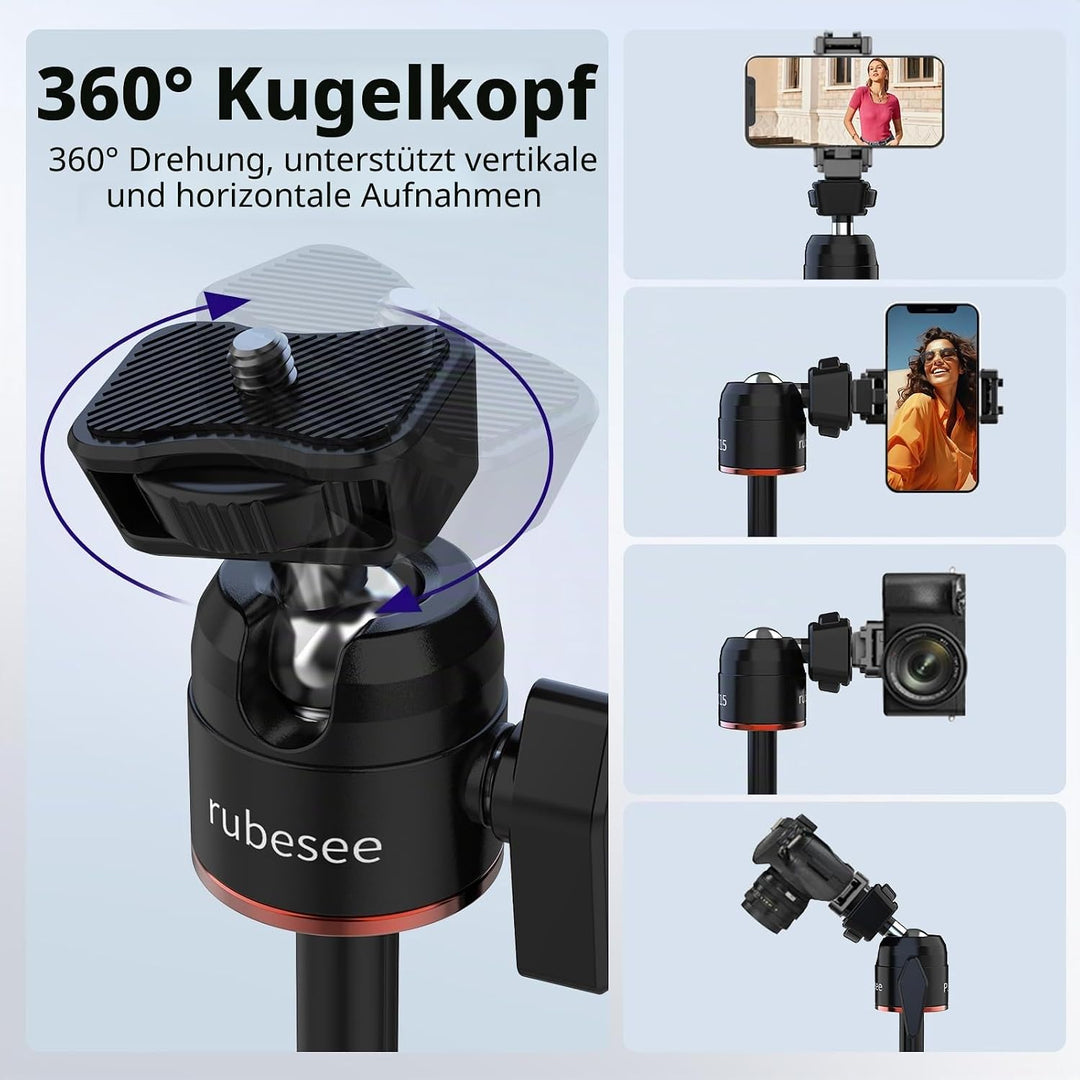 rubesee 62.5cm Mini Stativ Kamera, Tischstativ für Fotografie, Handy Stativ mit 5 Stufen Einstellung