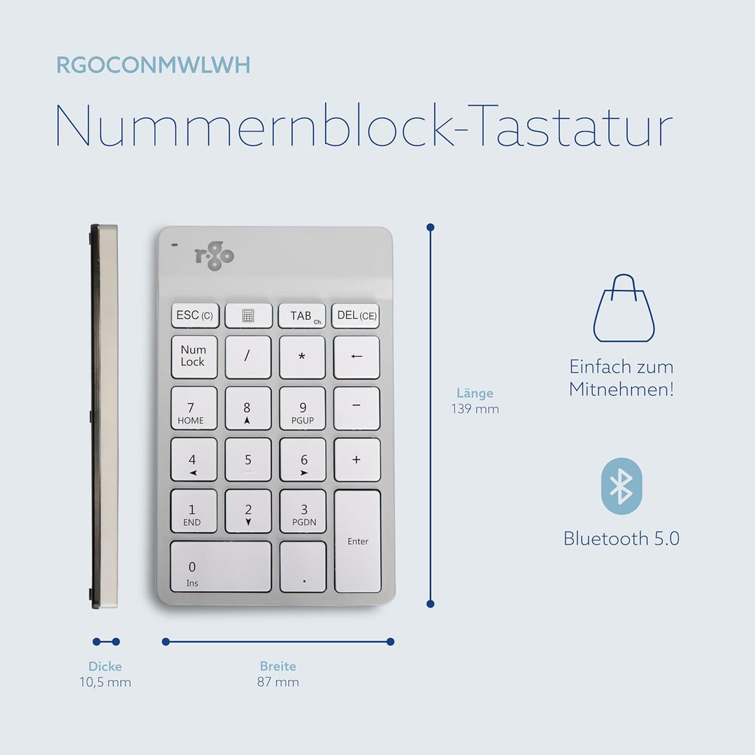 R-Go Numpad Break, Mit Anti-RSI-Software, Bluetooth kabellos Ziffernblock, Numerische Tastatur für C