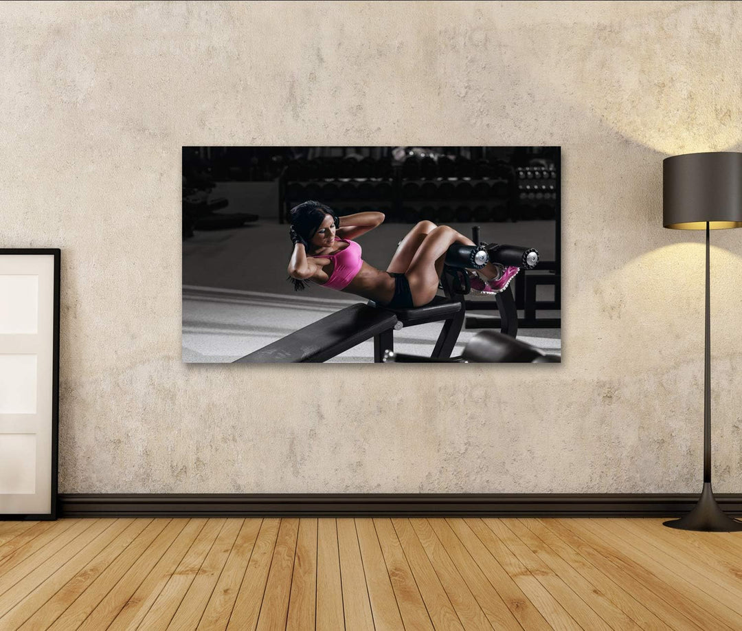 islandburner Bild auf Leinwand Fitness Frau Sport Sexy Gym Sit Up Bilder Wandbilder Poster Leinwand