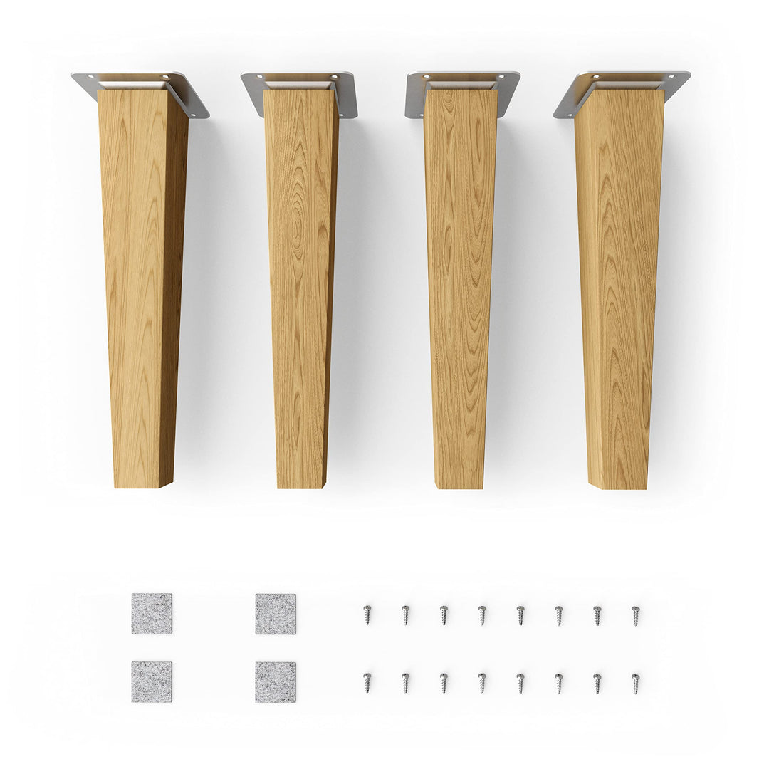 sossai® Holz-Tischbeine - Clif Square | Öl-Finish | Höhe: 25 cm | HMF3 | eckig, konisch (gerade Ausf