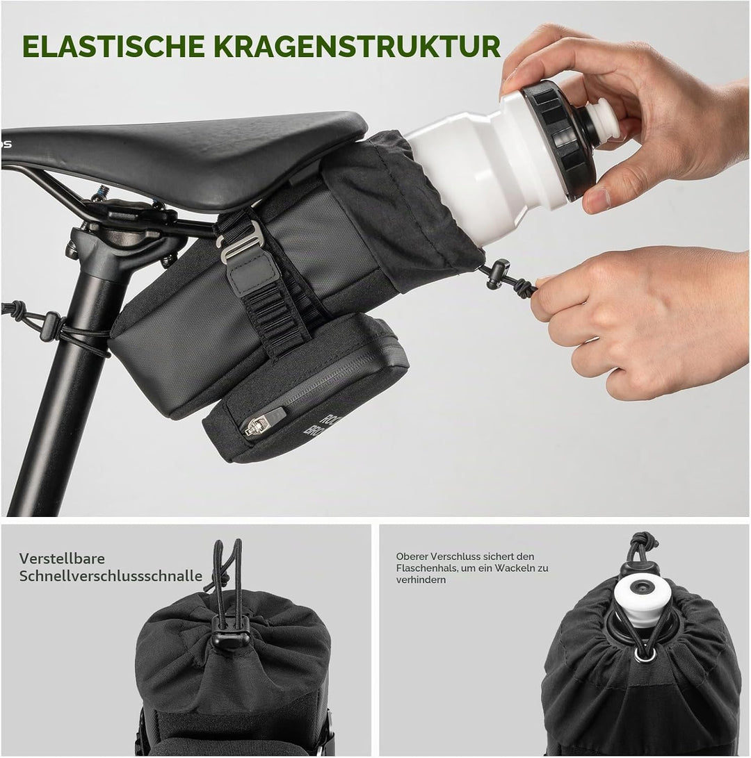 ROCKBROS Fahrrad Satteltasche mit Flaschenhalter und 0,3L Mini Tragbare Fahrradsatteltasche, Kompakt