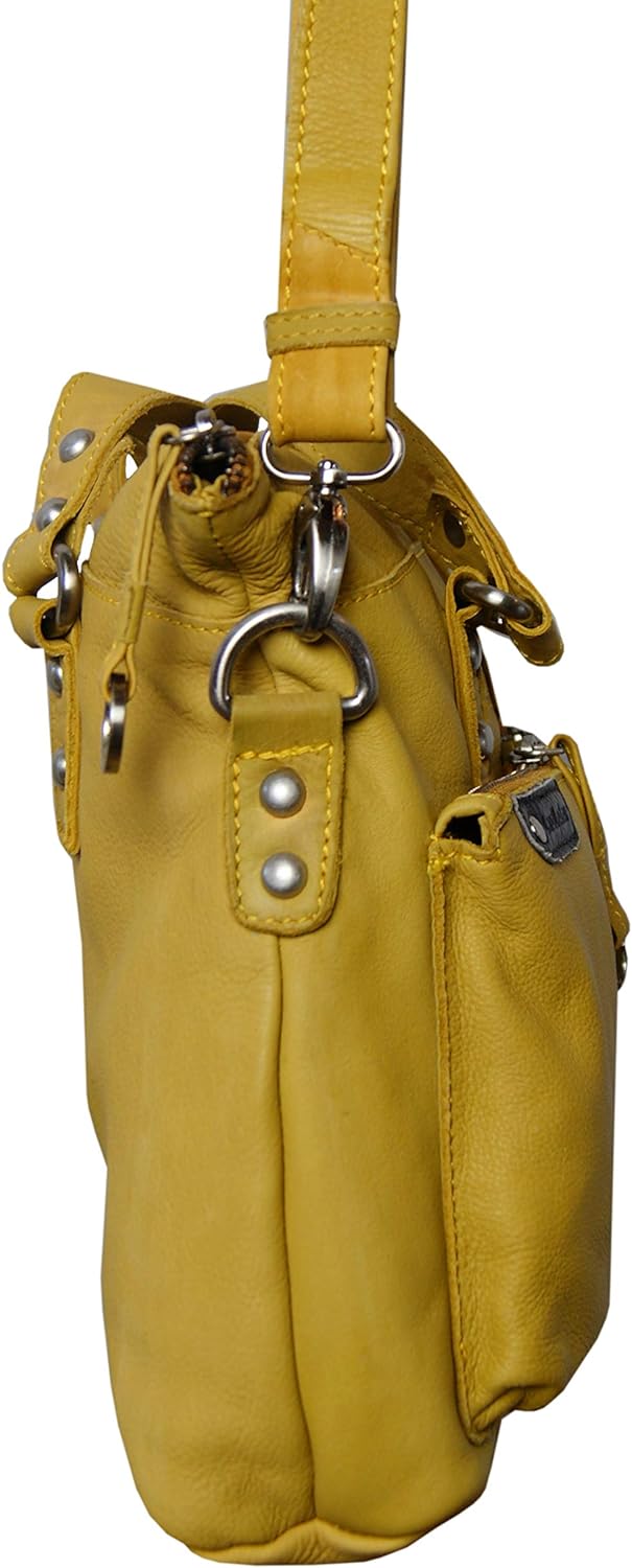 LL Baron of MALTZAHN Damen Schultertaschen FLAKONE Yellow-Corn Shopper-718 aus Leder incl. Lederpfle