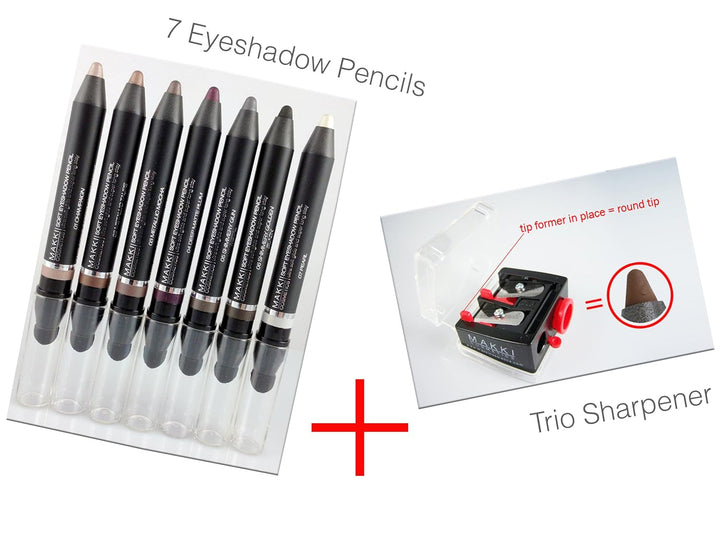 Makki's alle sieben Lidschatten/eyeliners Farbtöne plus freie Trio Spitzer 7 Shades, 7 Shades
