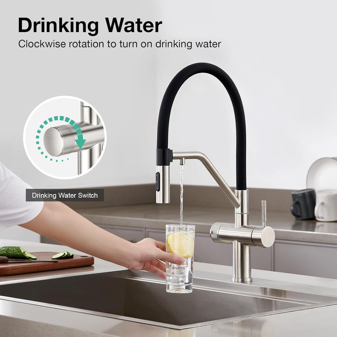 Faustina 3 Wege Küchenarmatur abnehmbar, Doppelhebel Armatur Wasserhahn Küche mit Trinkwasser Osmose
