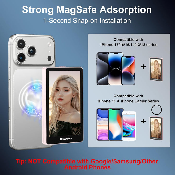 Newmowa Rosa magnetischer Telefon Vlog Selfie Monitorbildschirm, 1080P Drahtlosaufnahme, Telefon Rüc