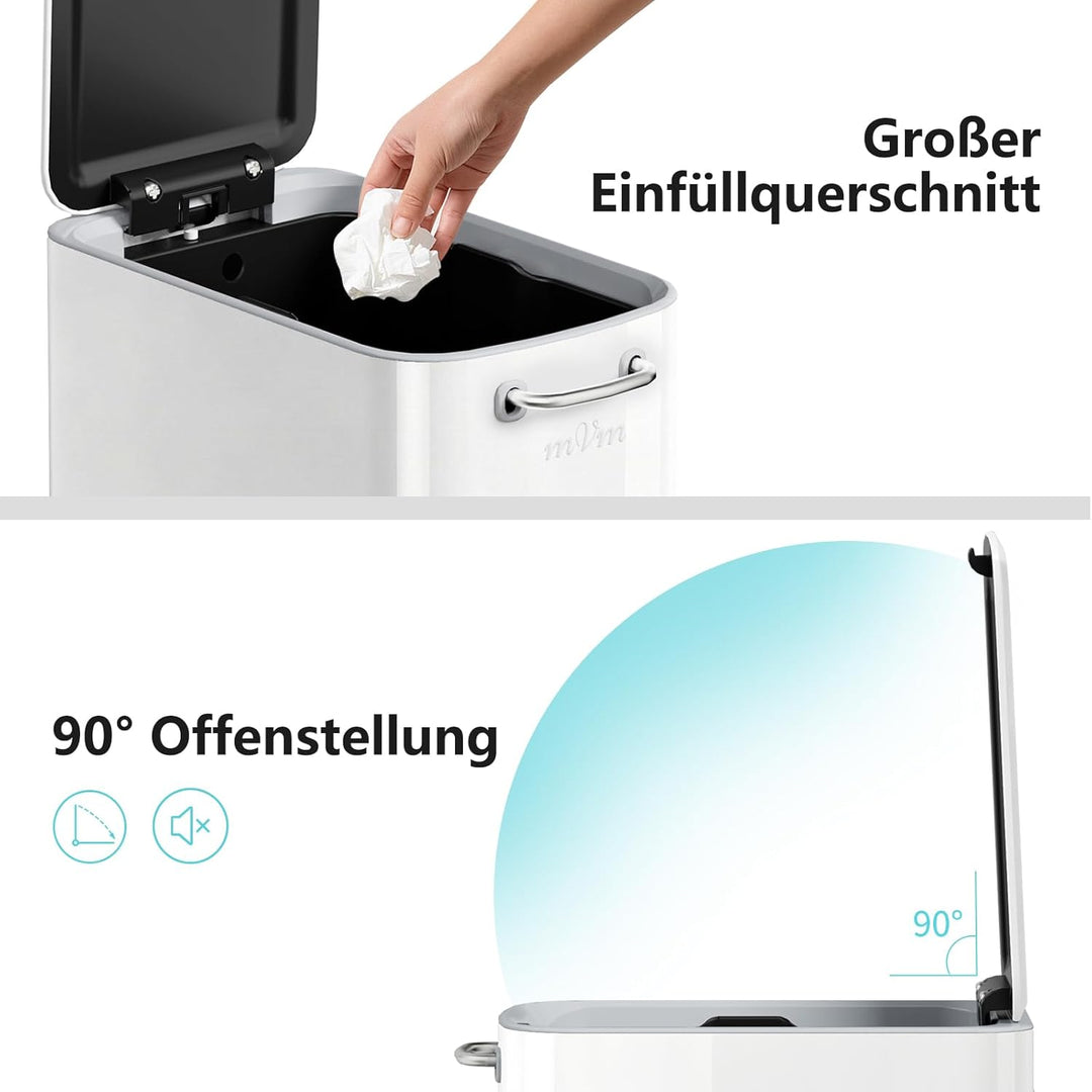 mVm Mülleimer Bad 6L, Abfalleimer Edelstahl, Handbetätigter, Weiss | Soft-Close, Herausnehmbarem Inn