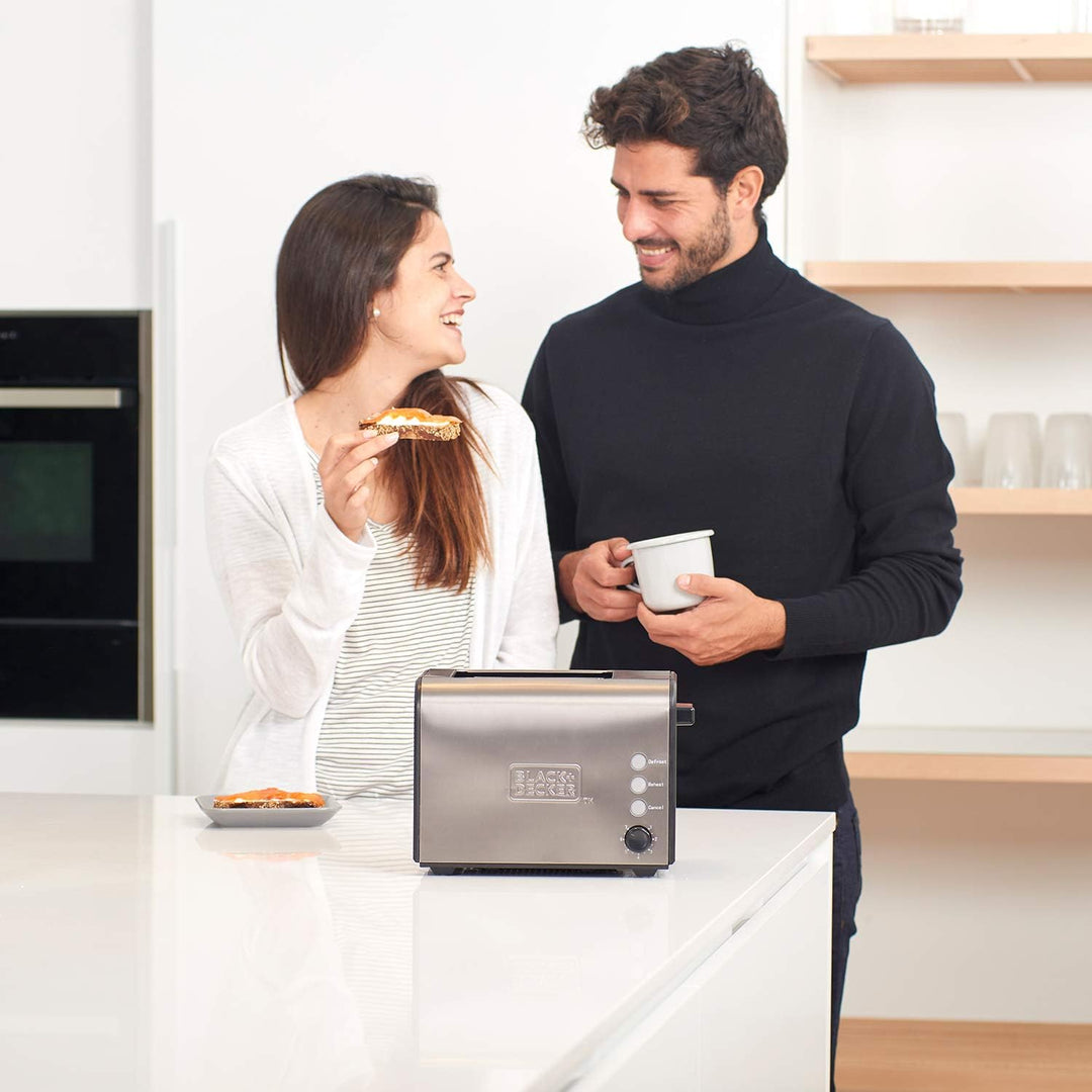 Black+Decker ES9600060B BXTO900E Toaster, 900, Edelstahl, Grau 2 extra breite Schlitze Ohne Klemmen,