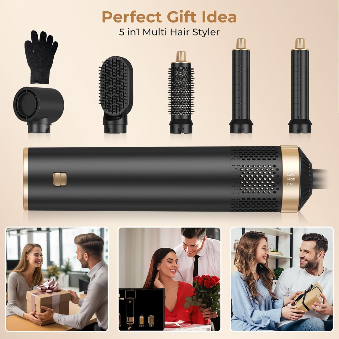 5 in 1 Hairstyler, Airstyler Airbrush Pro 1000w, 60000RPM Föhnbürste Haarstyler, Lockenstab mit Luft