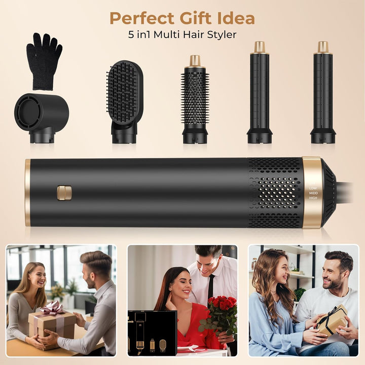 5 in 1 Hairstyler, Airstyler Airbrush Pro 1000w, 60000RPM Föhnbürste Haarstyler, Lockenstab mit Luft