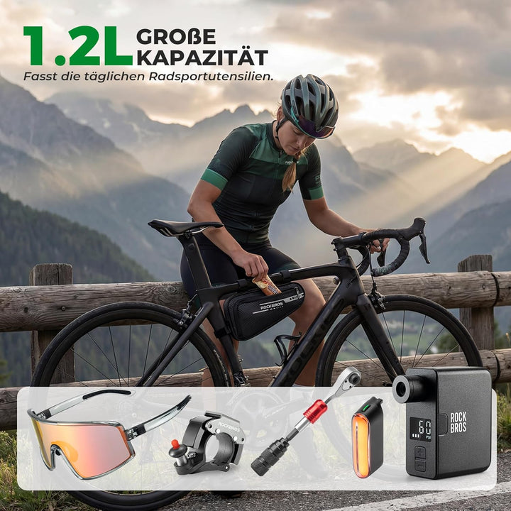 ROCKBROS Rahmentasche Dreieckstasche 1,2L Fahrradtasche für MTB, Rennräder Wasserabweisende Werkzeug
