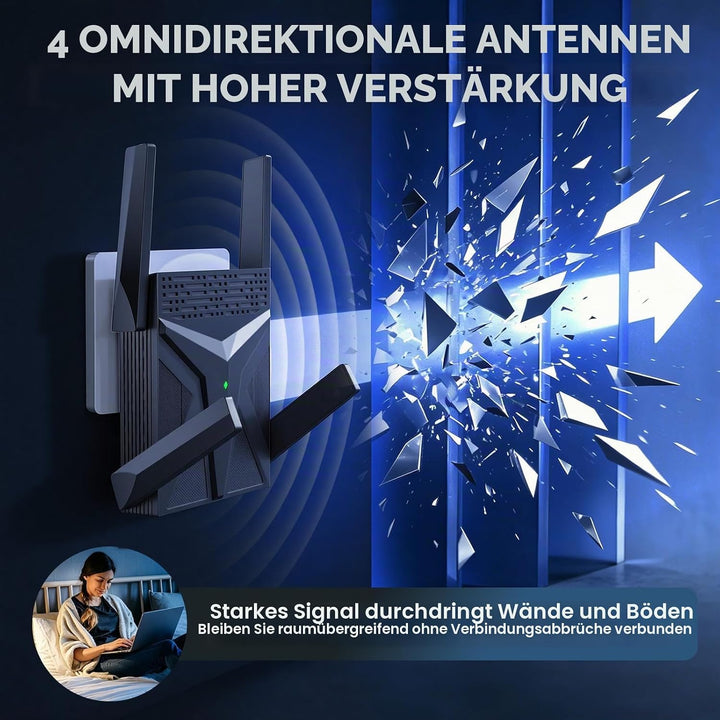 AX1800 WLAN Repeater WiFi 6, WLAN Verstärker Dual Band bis 1800 Mbit/s, Internet Signalverstärker mi