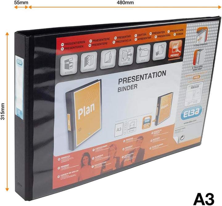 ELBA VISION 55 mm A3 Landschaft 4-Ring-Binder – Schwarz