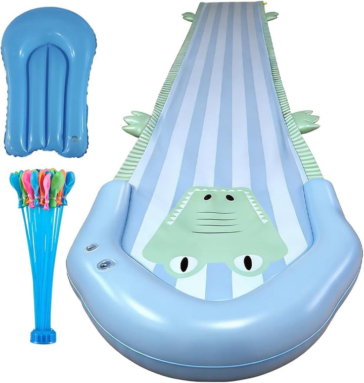 Wasserrutsche Garten für Kinder, 482 x 75cm Doppelte Wasserrutsche Garten mit 2 Bodyboards, Aufblasb