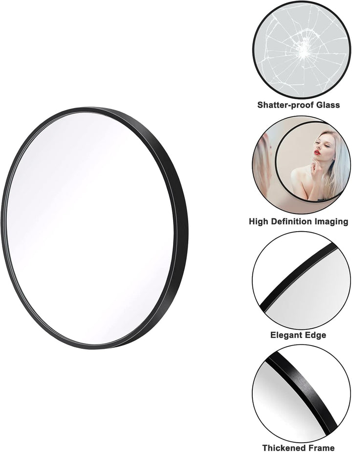 Dripex Rund Wandspiegel 40cm mit Aluminiumrahmen,dekorativer HD Wandspiegel Schminkspiegel für Badzi