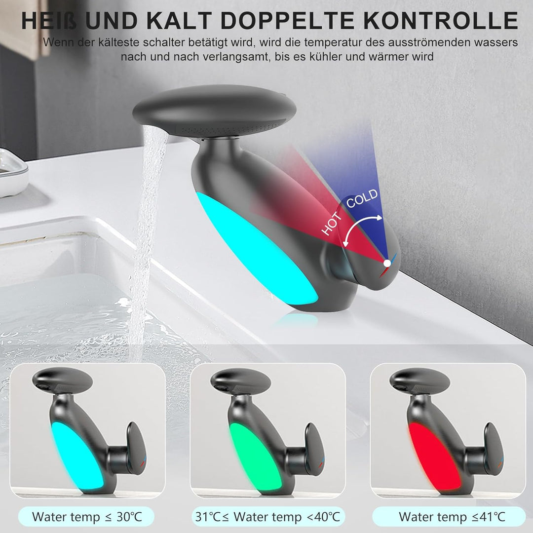Wasserhahn Bad, 4 modus wasserhahn, Kreativer Waschtischarmatur mit Wasser Temperaturwechselnde Bele