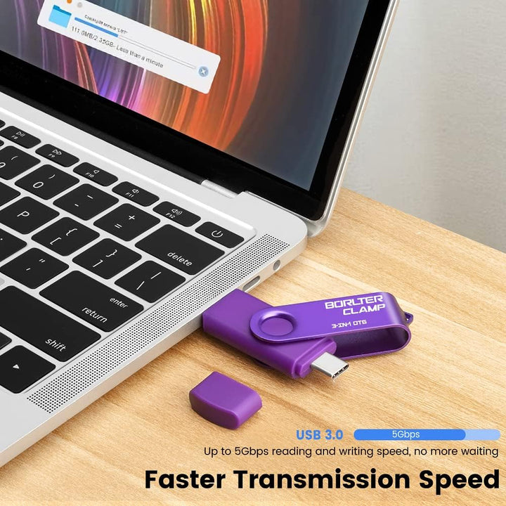 BorlterClamp 256 GB 3-in-1 USB-Stick für Android Handys, OTG 3.0 Flash-Laufwerk Mit 3 Anschlüssen (T