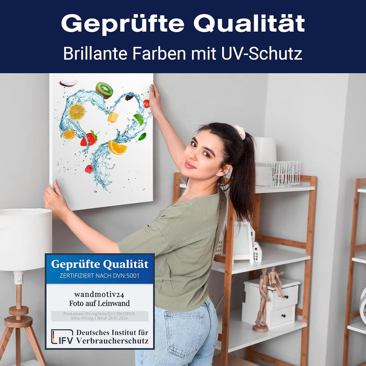 wandmotiv24 Obst & Gemüse als Leinwandbild, 80x60cm, Hochformat, Früchte & Wasser, Kiwi, Küche, Lebe