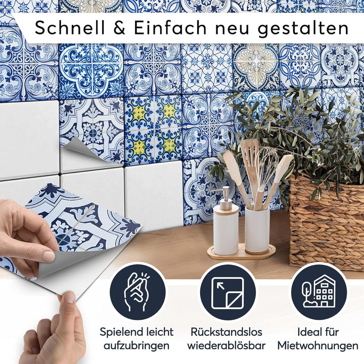 40 Stück Fliesenfolie für Bad und Küche 10x10 cm - Mosaikfliesen, Fliesensticker - Stickerfliesen, F