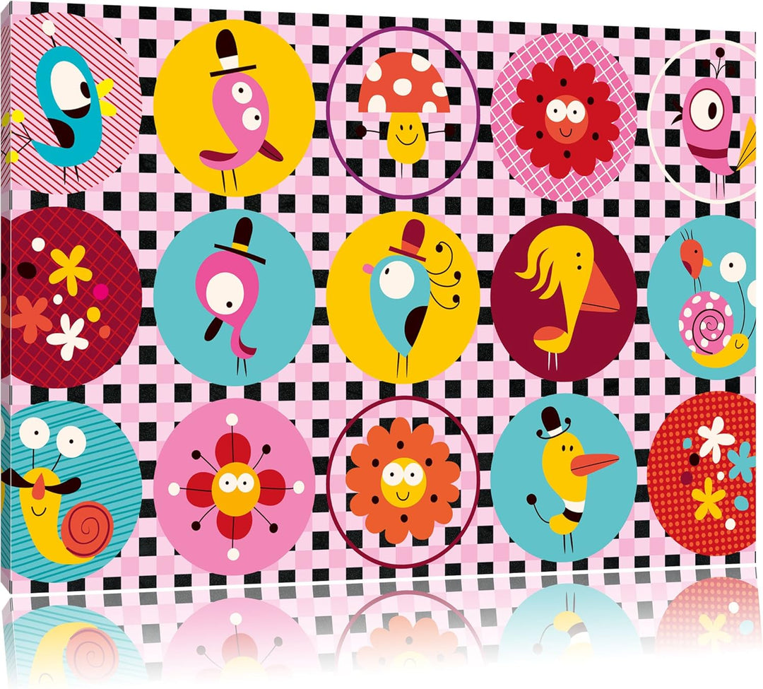 Pixxprint Lustige Tiere und Pflanzen / 100x70cm Leinwandbild bespannt auf Holzrahmen/Wandbild Kunstd