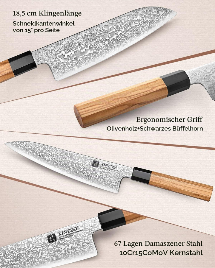 XINZUO Küchenmesser Set 5er 67 Schichten Damaststahl Chefmesser Set, Profi Geschmiedet Damaskus mess