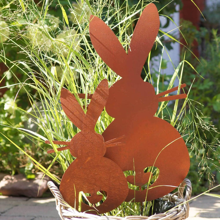 UNUS Garden Hasen Gartenstecker 2er Set, Osterdeko für draussen, Osterhasen Gartendeko Rostoptik, Ro