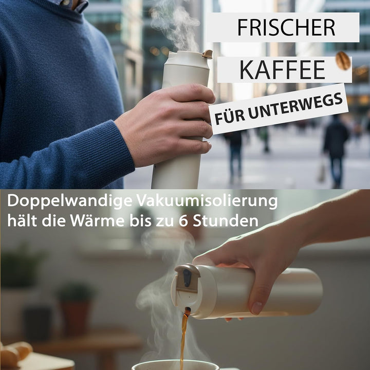 French Press To Go 430 ml Edelstahl doppelwandig isoliert | auslaufsichere Reise Kaffeepresse | Ther