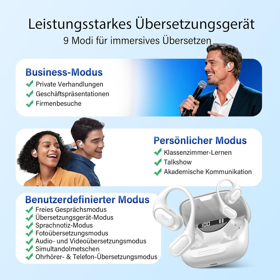 KI Übersetzer Kopfhörer 4-in-1, Echtzeit Sprachübersetzer kopfhörer, 164 Sprachen & 7 Modi, Übersetz