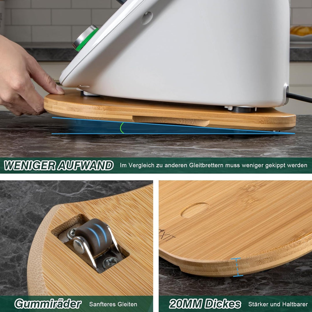 ANBOXIT Gleitbrett für Thermomix TM6/TM5, Brett für Thermomix mit Rollen, Leicht Gleitendes Bambus R